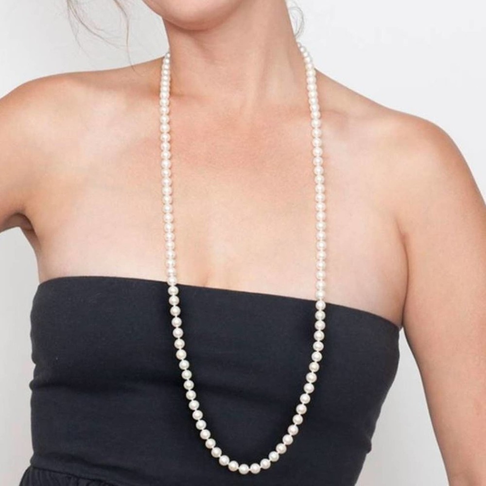 LONG Pearl Strand Necklace Realistic Faux Pearls WHITE CREAM Vintage Costume